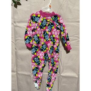 Mon Petit Girls 12M Fleece Footed Pajama Pink Penguin Snowflake One Piece NWT